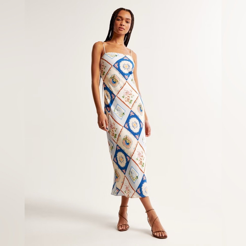 Abercrombie Slip Maxi Dress Blue Pattern Small
